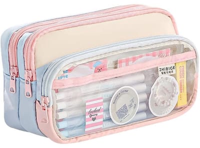 Dailygoods- Pennenetui grote opbergruimte - Etui voor kinderen/jongens - 4 vakken - Schoolmateriaal/kantoor - Duurzaam canvas - 21 x 8 x 12 cm