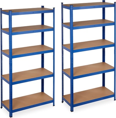 2x stellingkast metaal - hoog opbergrek - legbordstelling - blauw - tot 875 kg