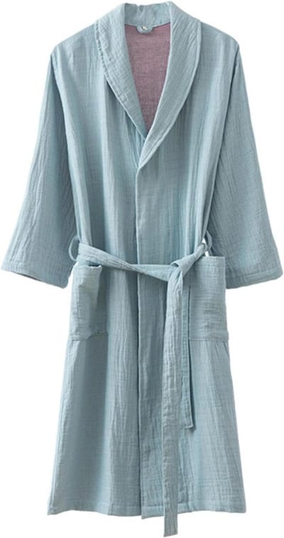 Katoenen Badjas - Lounge Kimono - Thuis Ontspannen - Dubbellaags Gaas - Halverwege Kuit - Geverfd Stof