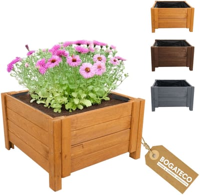 BOGATECO Houten Plantenbak 60 x 60 x 30 cm - Inclusief Agro-Textiel - Weerbestendig & Geïmpregneerd - Bloembak voor Tuin & Balkon - Lichtbruin