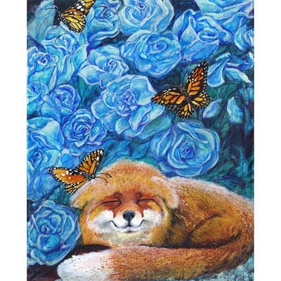 Peinture Diamant Animal Point de Croix Peintures Mosaïque Diamant Renard Broderie Diamant 20X30CM blue
