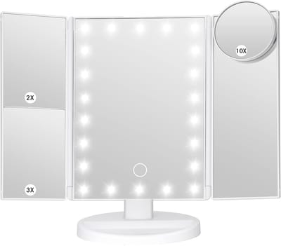 Make-upspiegel met Verlichting en Verstelbare Helderheid - Drievoudige Spiegel met 10X Vergroting en Touchscreen