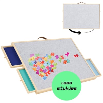 Puzzeltafel met lades tot 1000 Stukjes – Draaibaar Puzzelbord van Hout met Opbergsysteem, Lades, Cover – Verstelbare Puzzelplaat Ergonomisch - Puzzelmat - Puzzelmat