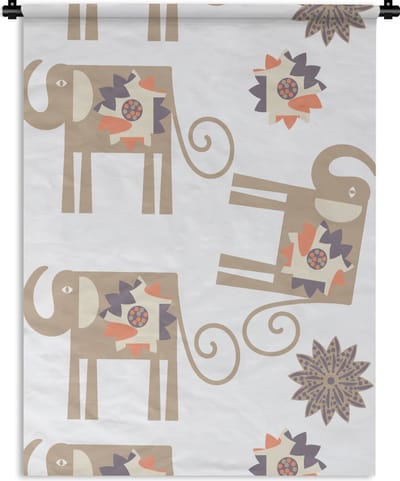 Wandkleed - Wanddoek - Bloemen - Olifant - Patroon - 90x120 cm - Wandtapijt