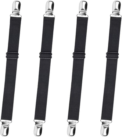4 verstelbare lakenspanners (35 cm tot 130 cm) - Verstelbare elastische lakenhouders - Robuuste lakenklemmen - Geschikt voor alle bedden en matrassen