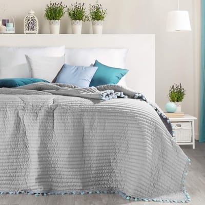 Mooie sprei quilt 170x210 220x240 Kendal grijs blauw mint franjes sprei (zilver, 170 cm x 210 cm), kunststof