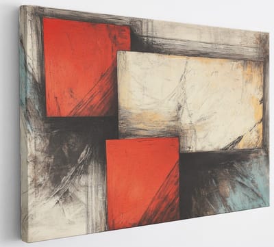 Saammp Canvas Schilderij - Rood geblokt - Abstract kunstwerk - 30x20 - Foto op canvas - Wanddecoratie - Muurdecoratie Woonkamer - Slaapkamer decoratie - Canvas Print