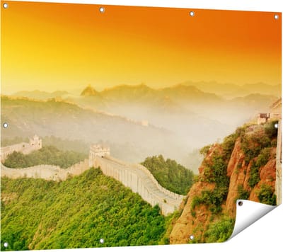 Gards Tuinposter Chinese Muur bij Zonsopgang - 120x90 cm - Tuindoek - Tuindecoratie - Wanddecoratie buiten - Tuinschilderij