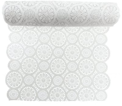 Unique Living - Vinyl - Tafelloper Op Rol - Kantmotief – 50 cm x 20 meter – Afwasbaar - Wit