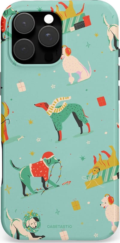 Casetastic Hoesje Geschikt voor Apple iPhone 16 Pro Max Magsafe - Stijlvolle Beschermende Duo-layer Case - Kerst puppies