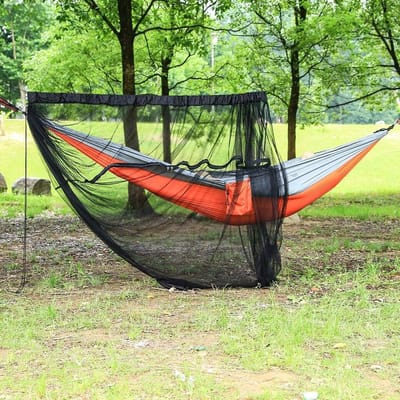 Kampeerhangmat Klamboe - Buitenhangmat Ultralicht - Ontspannen in Natuur - Ademend Nylon - 2 Persoons - Groen