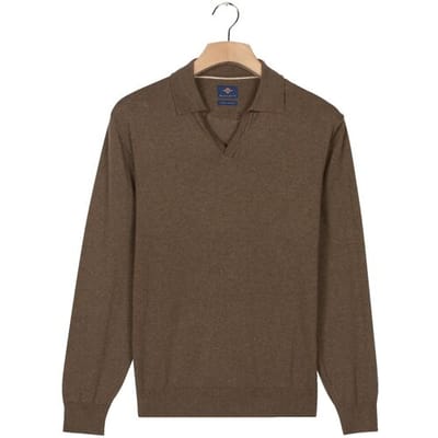 Baileys Trui No Button Polo Collar Single Knit Donker Taupe / male