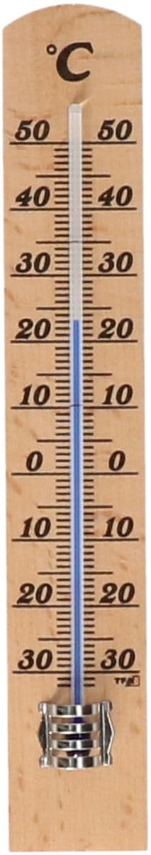 TFA Binnen Thermometer - analoog - berkenhout - naturel - 21 x 4 cm - binnen
