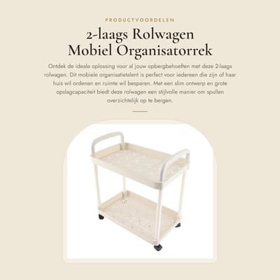 Dailygoods- Rolwagen met Wielen - 2-laags Mobiel Organisatorrek - Ruimtebesparende Opbergwagen - Flexibel en Verplaatsbaar - Geschikt voor Thuisopslag