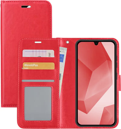 Hoesje - Met Pasjeshouder - Geschikt voor Samsung Galaxy A16 - Luxe Bookcase Portemonee - Flip Case - Kunstleer Book Case - Flipcase - Book Cover - Walletcase - Portemonneehoes - Rood