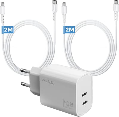 Phreeze snellader geschikt voor iPhone 14 13 12 11 X 8 7 iPad 7 8 9 - Met 2x Lightning naar usb C kabels - 2m