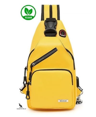 San Vitale® - Handige kleine Compacte Vegan Leren Slingbag - SBag - Schoudertas - Rugzak - Crossbody bag - Geel