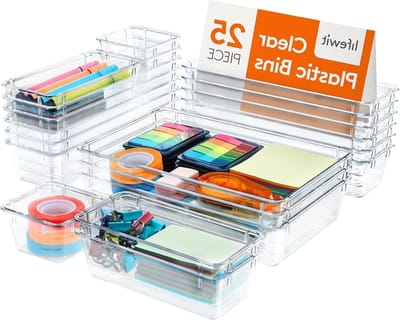 Lade organizer set - 25 stuks doorzichtig plastic - Bureau lade verdelers - Trays dressoir opbergbakken - Make-up sieraden gadgets - Slaapkamer badkamer kantoor