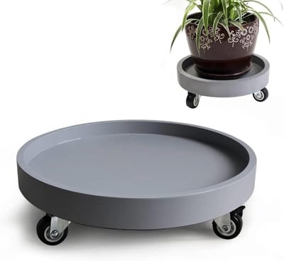 Plant Caddy met Wielen - Plant Trolley Plantendrager - Planten Verplaatsen - 360 Graden Draaibaar - 42cm Diameter - Grijs