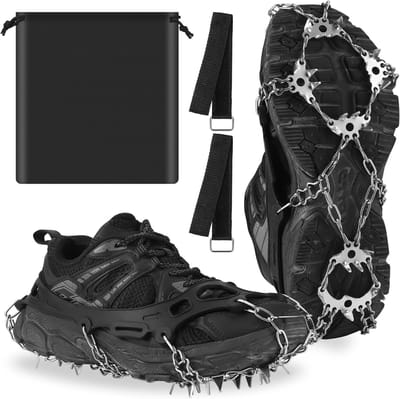 Stijgijzers Wandelschoenen - IJsklauwen Sneeuwschoen - Veilig Wandelen - 24 Roestvrij Staal Spikes - Maat M - Zwart