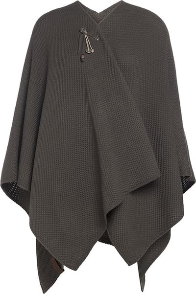 Knit Factory Jazz Gebreid Omslagvest - Dames Poncho - Wikkelvest - Gebreide bruine poncho - Gebreide mantel - Winter poncho - Dames cape - One Size - Taupe