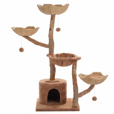 Kattenu PureWood Flower Large Bruin - Houten krabpaal boomstam - krabpaal hout voor katten - krabpaal hout design