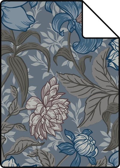 Proefstaal ESTAhome behang vintage bloemen vergrijsd blauw en warm grijs - 26.5 x 21 cm - 139480-S