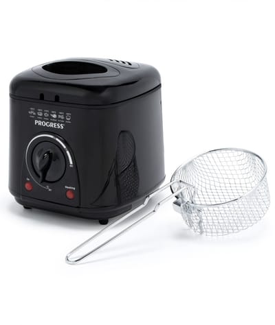 Progress EK2969PBLKVDE Compacte 1L Mini Friteuse - Verwijderbare antiaanbak kookmand, Gemakkelijk te reinigen, Antislip, Instelbare temperatuurregeling, Aanrecht frietpan, Geurreducerend filter, 950W