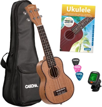 Cascha HH 2027 Premium Mahogany sopraan ukelele set (4-talig)