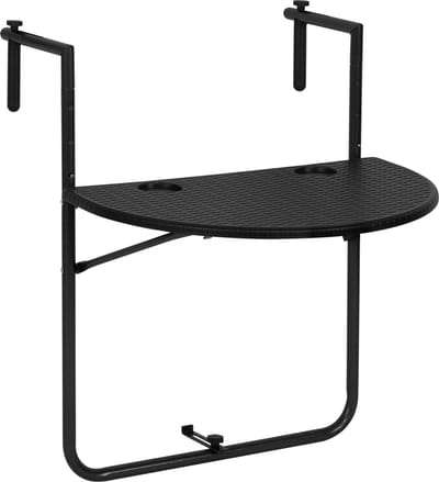 Jensaro Hangende Balkontafel - Opklapbaar - Verstelbaar in 3 Hoogtes - Wandtafel Voor Balkon En Terras - Zwart - 59.5 x 39 CM