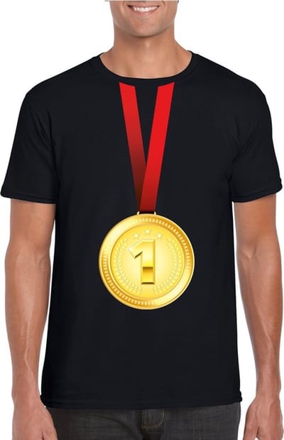 Gouden medaille kampioen shirt zwart heren - Winnaar shirt Nr 1 S