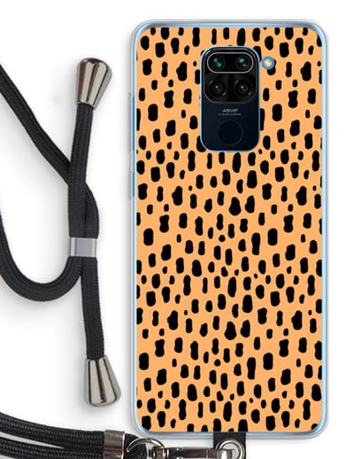 Case Company® - Hoesje met koord geschikt voor Xiaomi Redmi Note 9 hoesje met Koord - Panter - Telefoonhoesje met Zwart Koord - Bescherming aan alle Kanten en Over de Schermrand