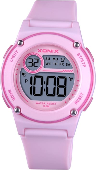 Xonix BBP-002 - Horloge - Polshorloge - Digitaal - Unisex - Rond - Siliconen band - ABS - Schermverlichting - Alarm - Datumaanduiding - Start-Stop - 12/24H - Roze