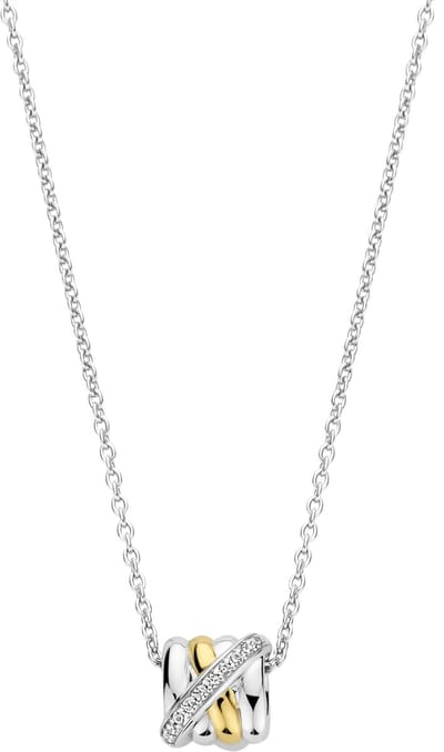TI SENTO Dames Ketting - 925 zilver - Zirkonia met geel verguld - Maat 42 - 34059ZY