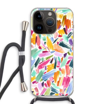 Case Company® - Hoesje met koord geschikt voor iPhone 14 Pro hoesje met Koord - Watercolor Brushstrokes - Telefoonhoesje met Zwart Koord - Bescherming aan alle Kanten en Over de Schermrand