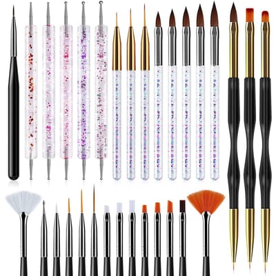 31 stuks Nail Art Kwasten Liner Dotting Tekenen Strepen Nagellak Kwasten Set voor Salon Thuisgebruik white