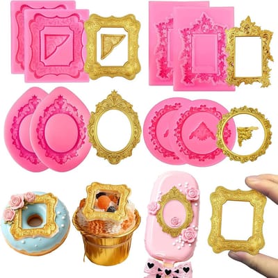 8-delige siliconen mal - siliconen bakvormen - chocolade mal - Fondantmal - Fotolijstvorm - Barok fotolijst - Voor het decoreren van cheesecakes en cupcakes - Roze