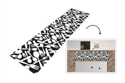 Keukenloper - Loper keuken - Bestek - Patronen - Zwart Wit - 200x50 cm - Keukenloper vinyl