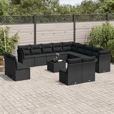 vidaXL - 14-delige - Loungeset - met - kussens - poly - rattan - zwart