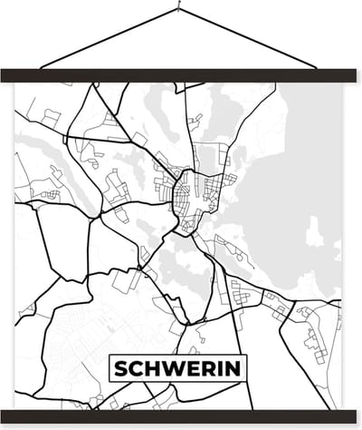 Posterhanger incl. Poster 60x60 cm - Schoolplaat - Stadskaart - Plattegrond - Schwerin - Kaart - Textielposter - Zwarte latten - Stadskaart