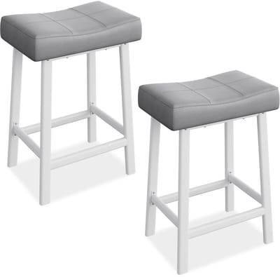 Moderne zadelbarkrukken set van 2 stuks – 61 cm aanrechthoogte, zonder rugleuning, bekleed met kunstleer, metalen potten en voetsteun, eenvoudig te monteren voor keukeneiland en eetaanrecht
