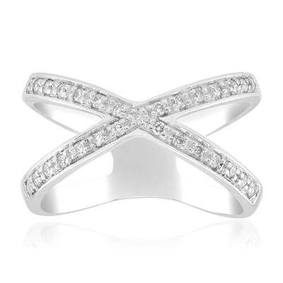 Cavill - Zilveren ring 925 sterling zilver gerhodineerd - 29 I1 G pavé diamant 0 145 ct - Elegant X-vormig design dames ring