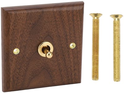 Allecto - Retro Wand Schakelaar - Handgemaakte Houten Paneel - Walnoot Kleur - Interieur Verlichting - Vintage Stijl - Geschikt voor Thuis - Wandde...