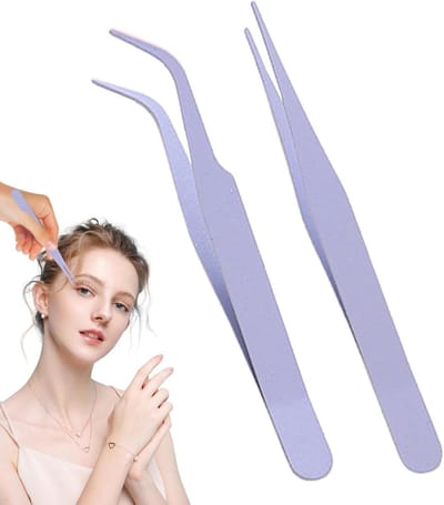 Rechte Pincet - Precisie Tool - Knutselen en Hobby - Ultrafijne Tip - 2 Stuks - Paars