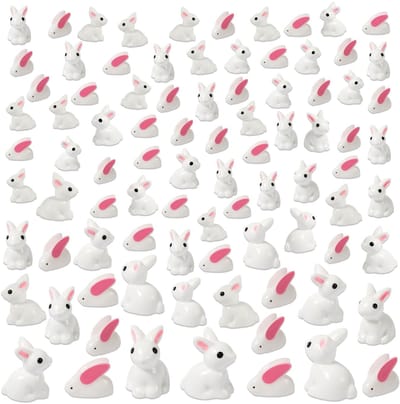 Dailygoods- Konijnenbeeldjes 64 Stuks - Miniatuur Figuren - Hars Dieren - Paashaas Decoraties - Tuin Landschap - Mini Maat 1,7-2 cm - Miniatuurfiguren