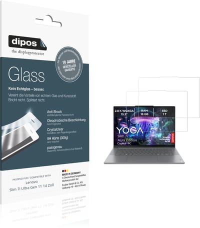 dipos – 2x Pantserfolie geschikt voor Lenovo Slim 7i Ultra Gen 11 14 Zoll | 9H Screenprotector