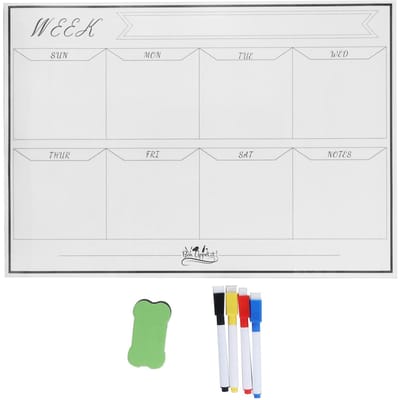 Tableau blanc autocollant 42 x 30 cm, magnétique, réutilisable, facile à nettoyer, motif quadrillé hebdomadaire, tableau effaçable à sec