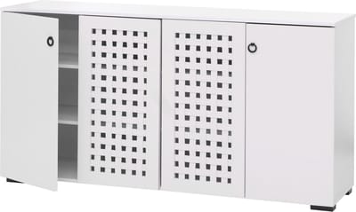 Dressoir MCW-N87, ladekast dressoir, 3D vlechtwerk design 4 deuren 9 opbergvakken 83x159x37cm ~ wit