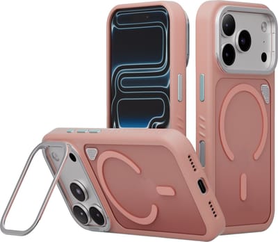 Reovo - Hoesje Geschikt voor iPhone 17 Pro - Camera standaard - Geschikt voor MagSafe - Roze - anti-val technologie