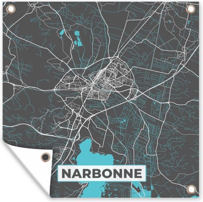Tuin poster Plattegrond – Kaart – Stadskaart – Frankrijk – Narbonne - 200x200 cm - Tuindoek